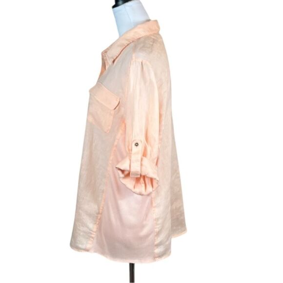 Calvin Klein Peach Button Up Blouse, Size L - Picture 3 of 7